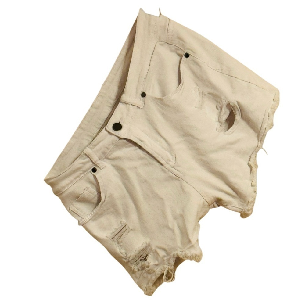 Y2K High Rise Distressed White Jean Shorts Size 30